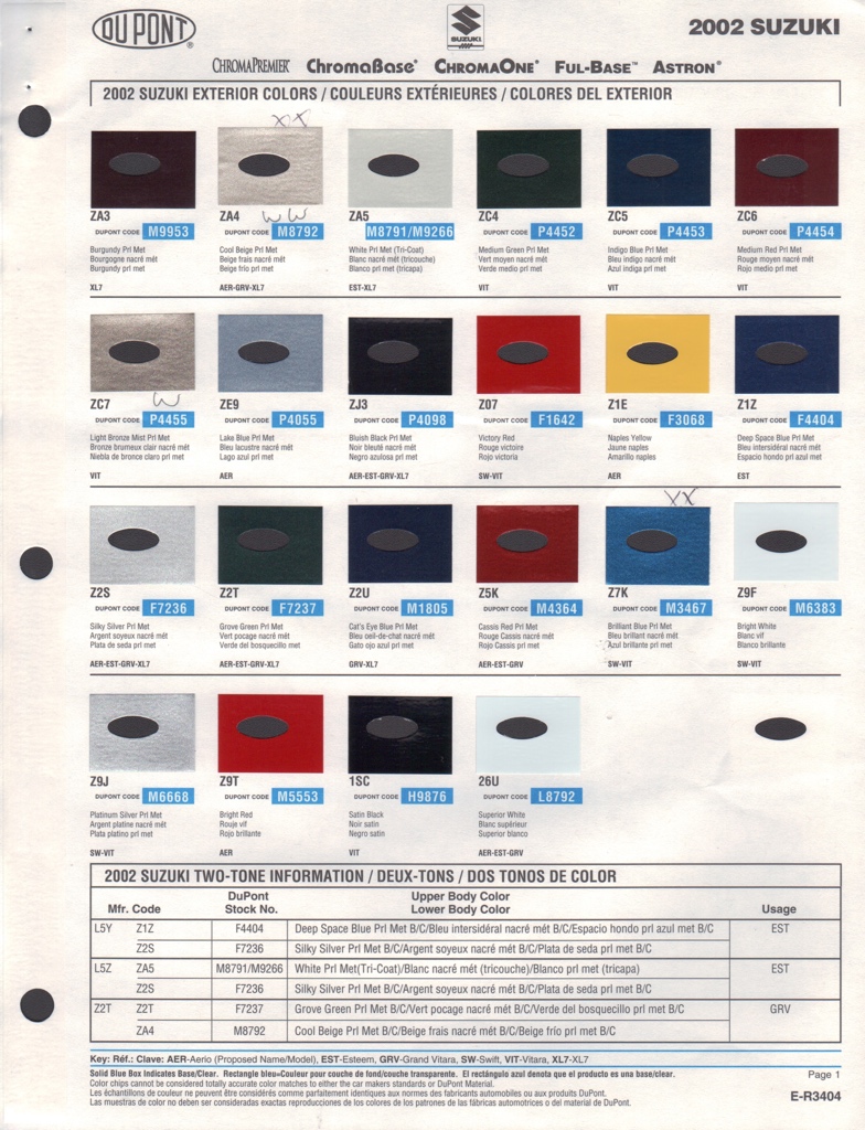 2002 Suzuki Paint Charts DuPont 1